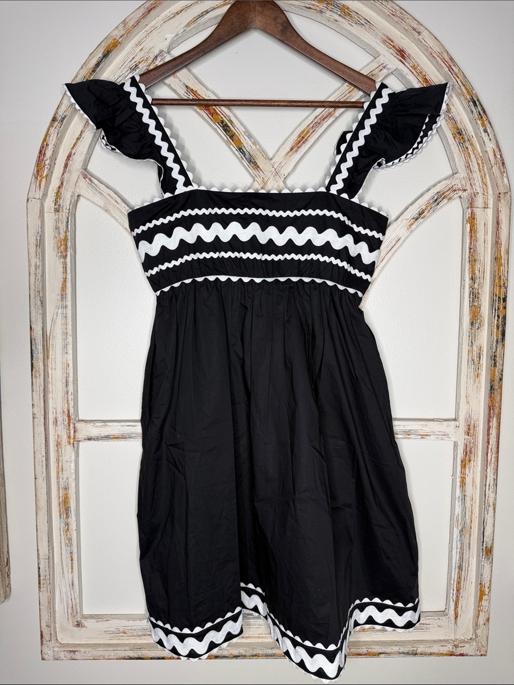 NWOT Stellah Black Cotton Sundress with White Rickrack Trim- Sz Small